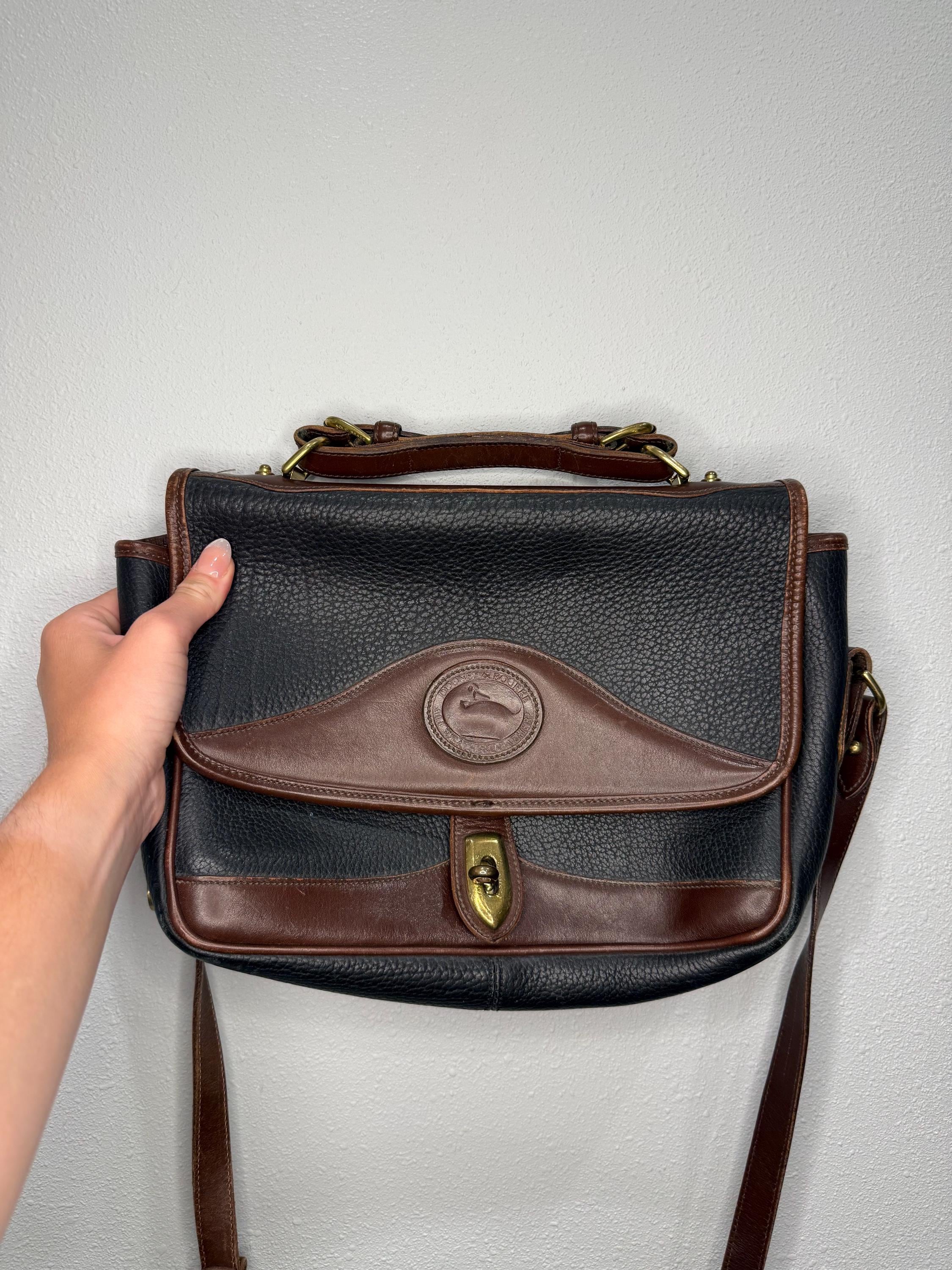 Vintage Black and Brown Leather Dooney & Bourke Carrier Shoulder