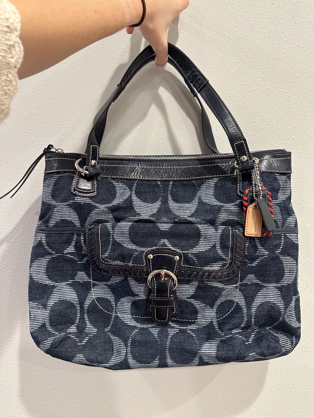 Coach Poppy Navy Denim Signature Optic Shoulder Glam Tote Bag - Etsy