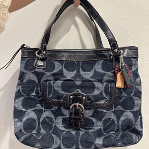 Coach Poppy Navy Denim Signature Optic Shoulder Glam Tote Bag - Etsy