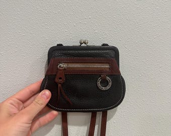 Vintage Brighton Brown & Black Leather Coin Pouch w/ Shoulder Strap