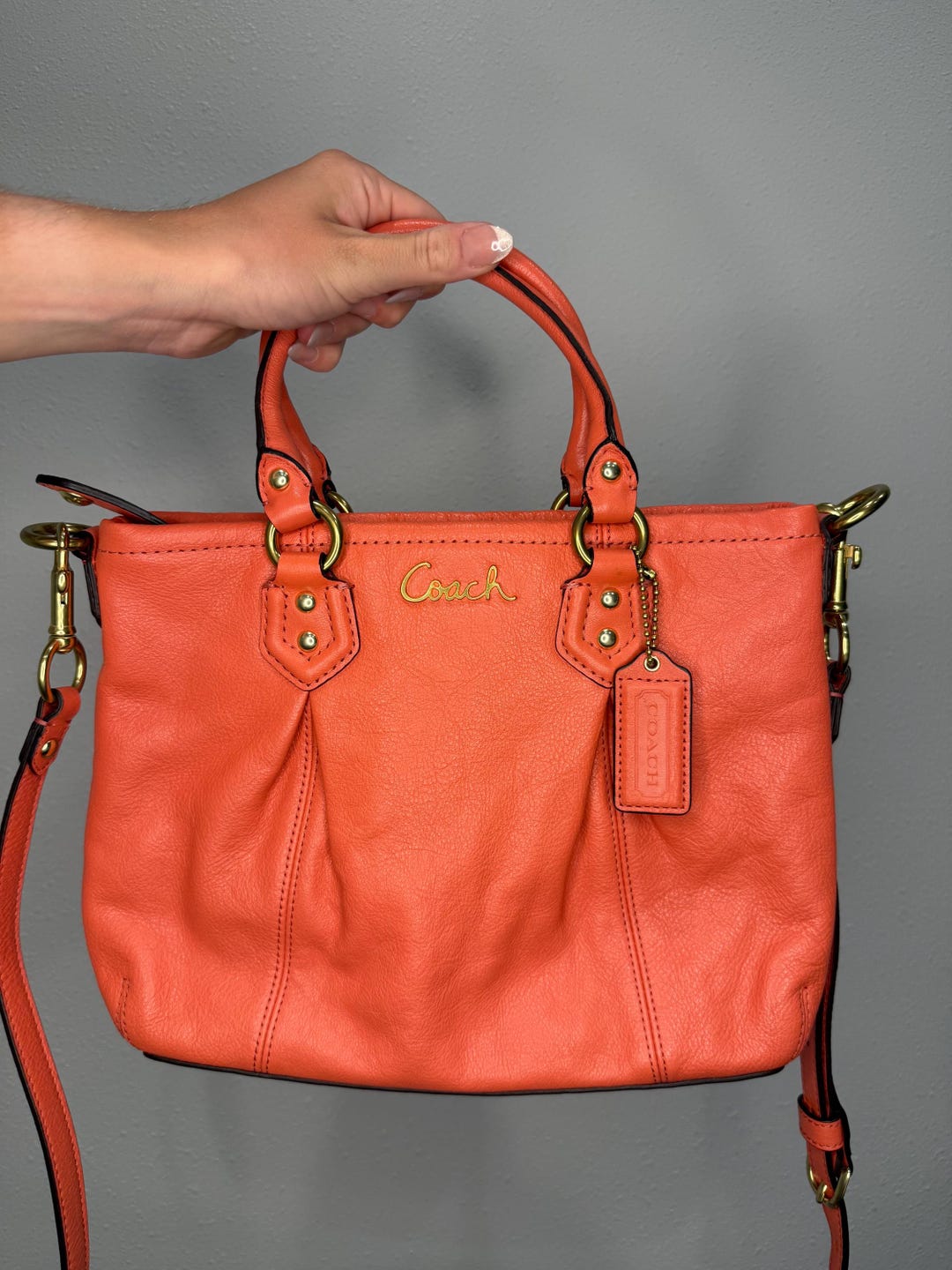 Coach F20342 Ashley Mini Orange Leather Tote - Etsy