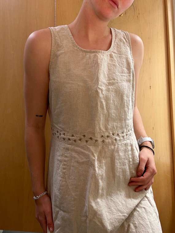 Vintage Beige Linen Midi Dress - image 1