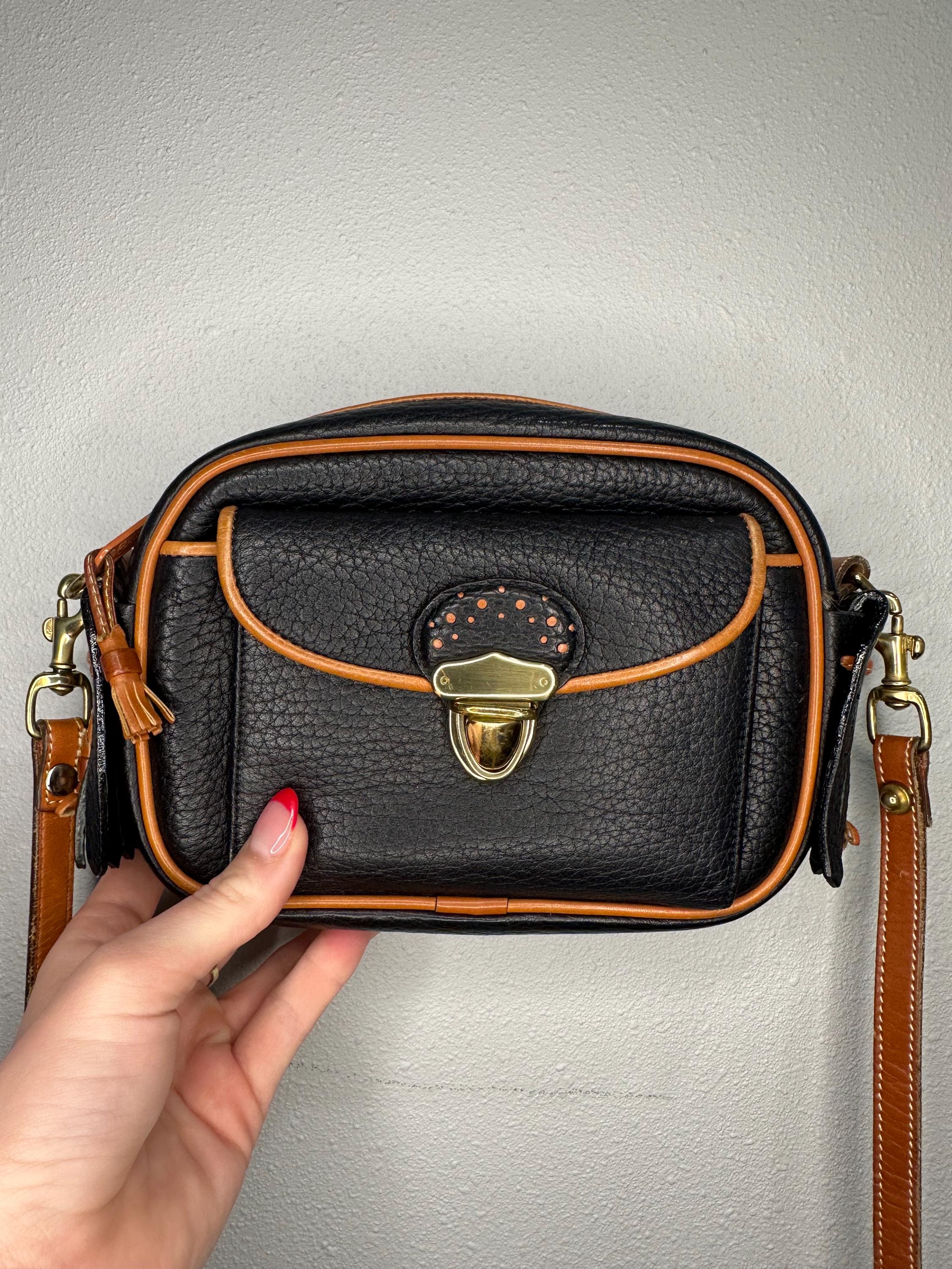 Vintage Dooney & Bourke Black and Brown Leather Crossbody Bag