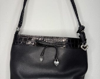 Vintage Brighton svart läderaxelväska med rosett