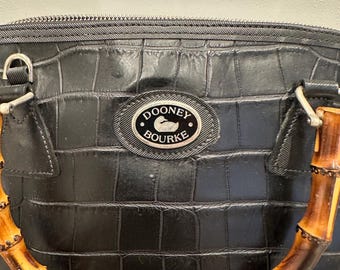 Vintage Dooney & Bourke Bayou Brown Panama Croc Bamboo Top Handle