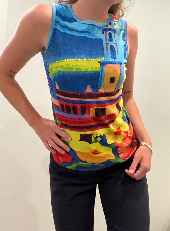 Vintage Multicolor Abstract Beaded Tank Top