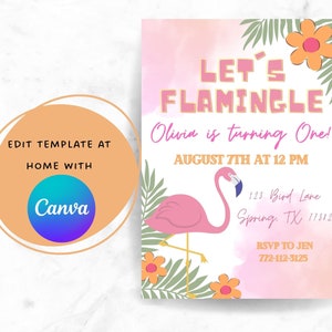 Flamingo Invitation, Flamingo Birthday Invitation Template, Editable Invitation, Instant Download Invitation, Summer Birthday Invite