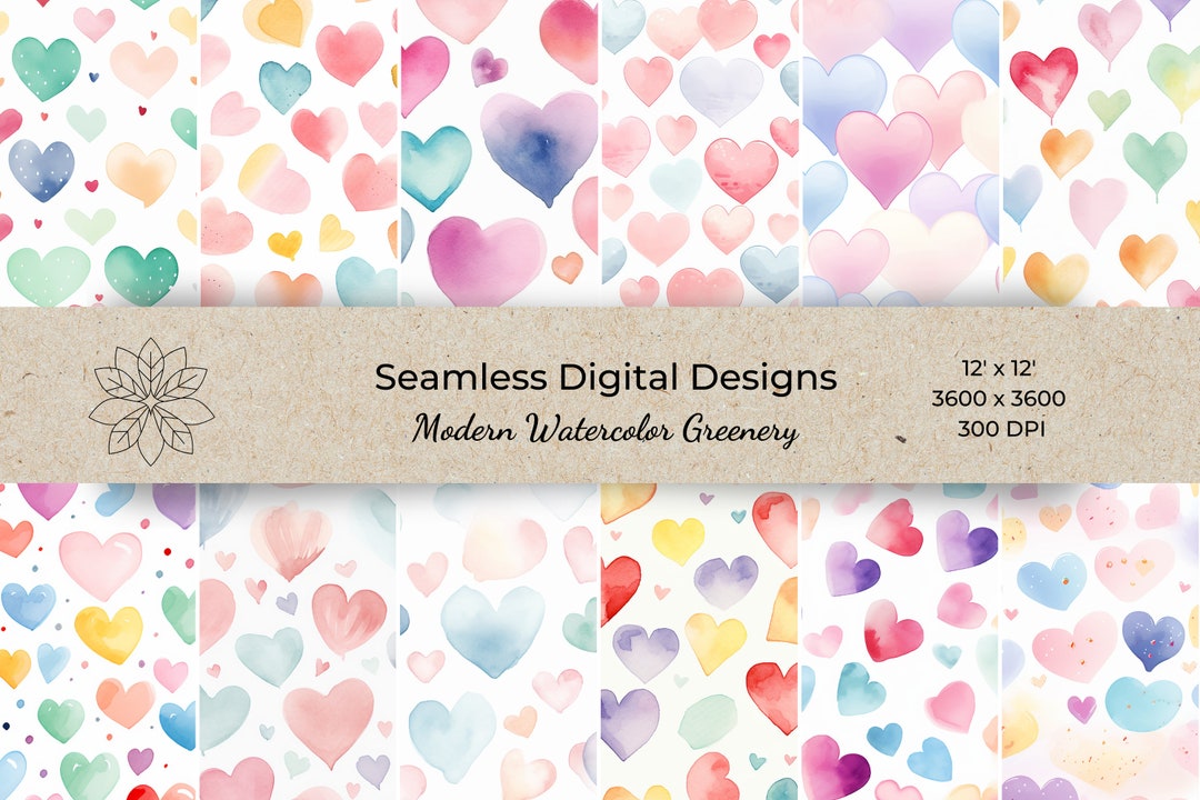Watercolor Hearts Digital Paper, Pastel Pink Seamless Pattern (digital ...