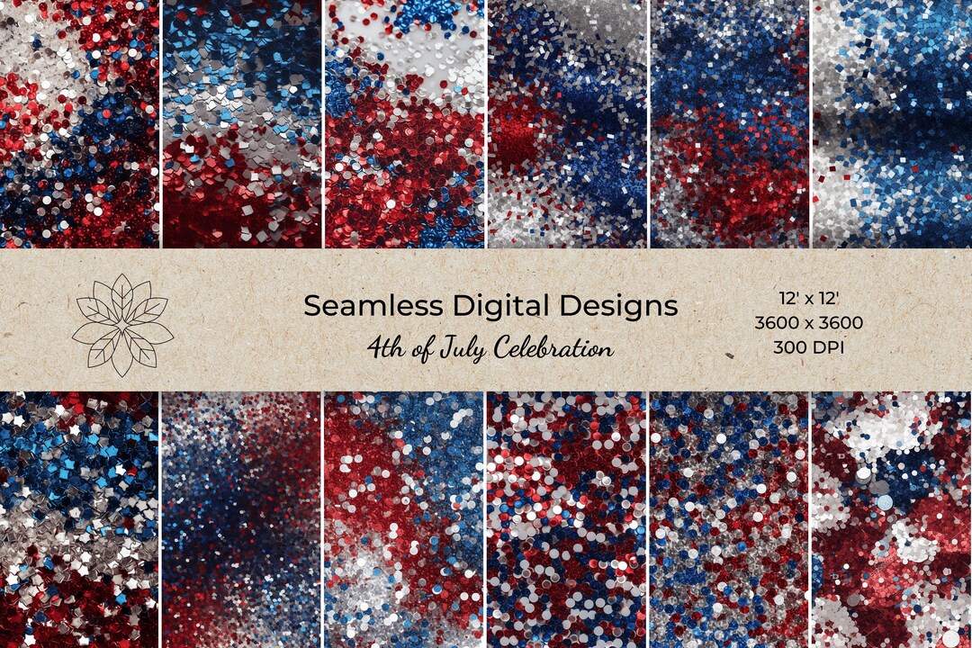 4th of July Celebration Digital Paper Set 12 Seamless Patriotic Red ...