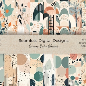 Groovy Modern Boho Digital Papers Commercial Use Scrapbook Paper Seamless Pattern 70s Designer Paper Digital Paper