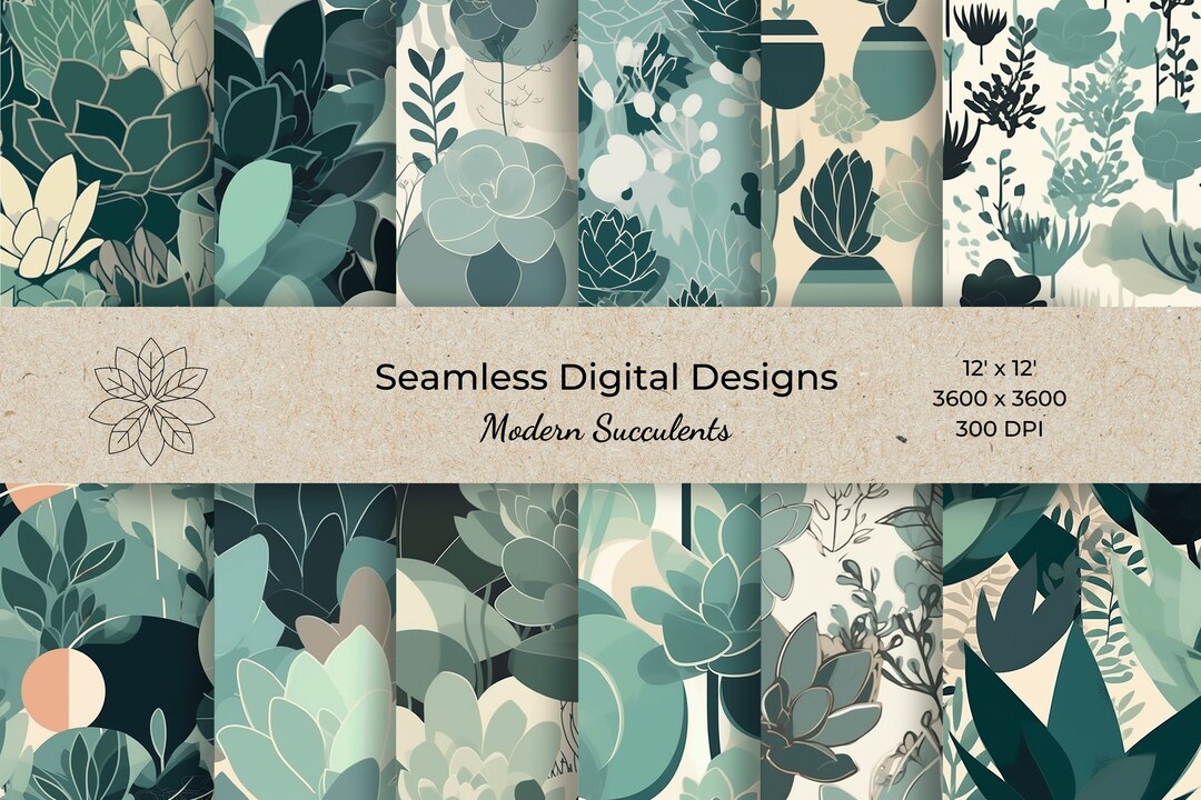 Boho Succulent Digital Papers Minimalist Floral Commercial Use Modern ...