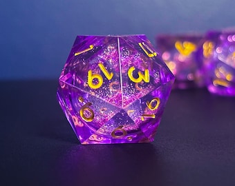 Quicksand Fuchsia Liquid Dice Set | Sharp Edge Handmade Resin DnD Dice | Polyhedral RPG Dice for Tabletop Games