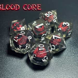 Dragon&#39;s Eye Liquid Core Dice Set: Sharp Edge Resin DnD Dice
