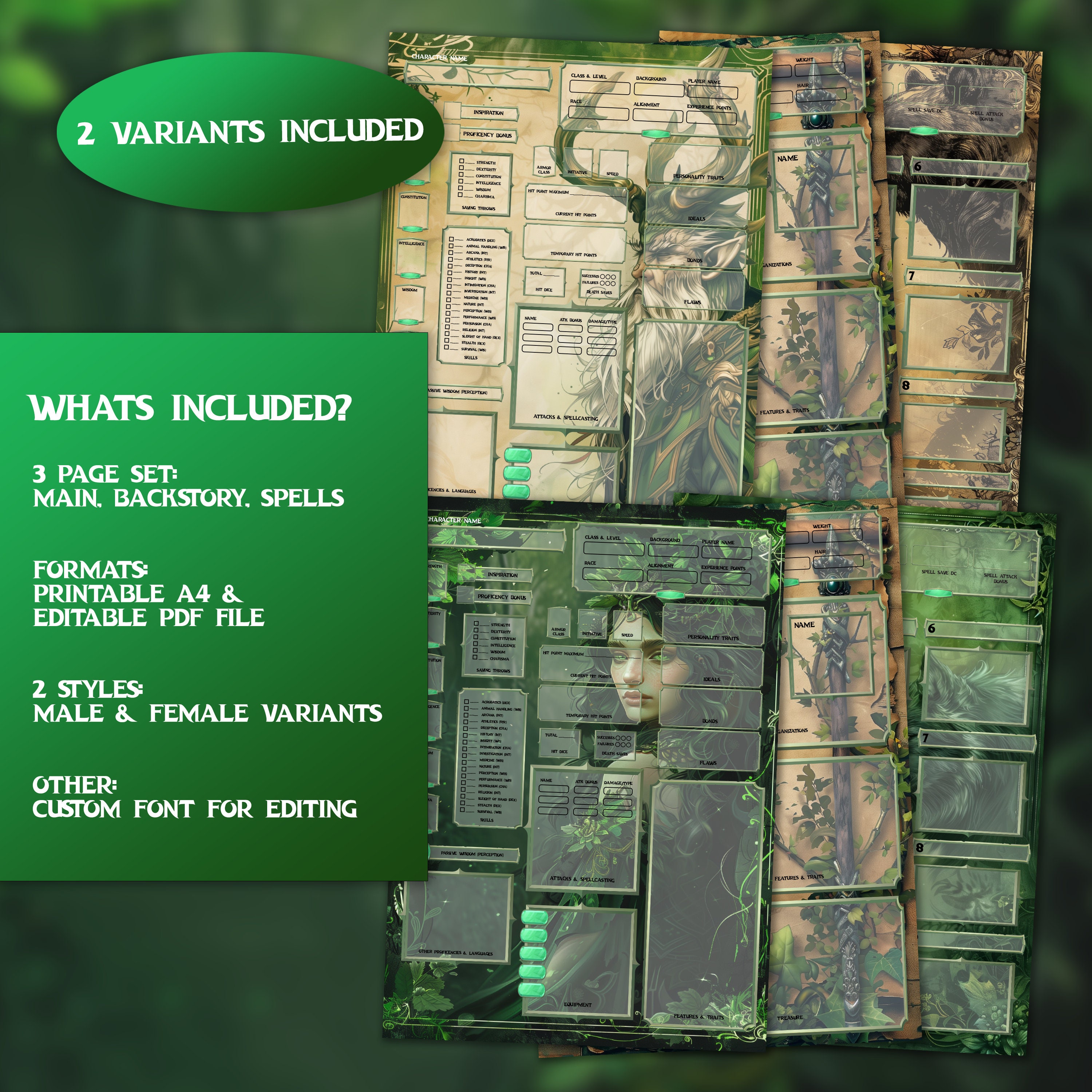 Dnd 5E Druid Character Sheet Digital Download, Dungeons and Dragons RPG ...