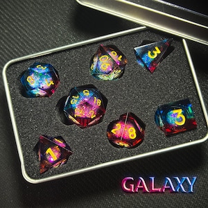 Quicksand Galaxy Liquid Dice Set | Sharp Edge Handmade Resin DnD Dice | Polyhedral RPG Dice for Tabletop Games