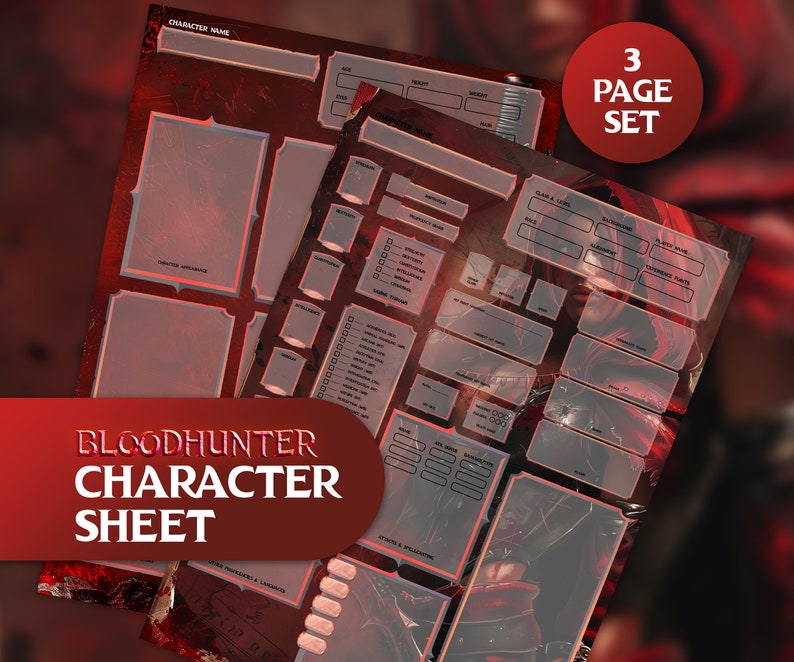 Dnd 5E Bloodhunter Character Sheet Digital Download, Dungeons and ...