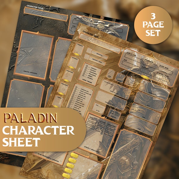 DnD 5E Paladin Character Sheet Digitale Download, Dungeons and Dragons RPG, Bewerkbare Paladin Class, GM Gift, DM Tools