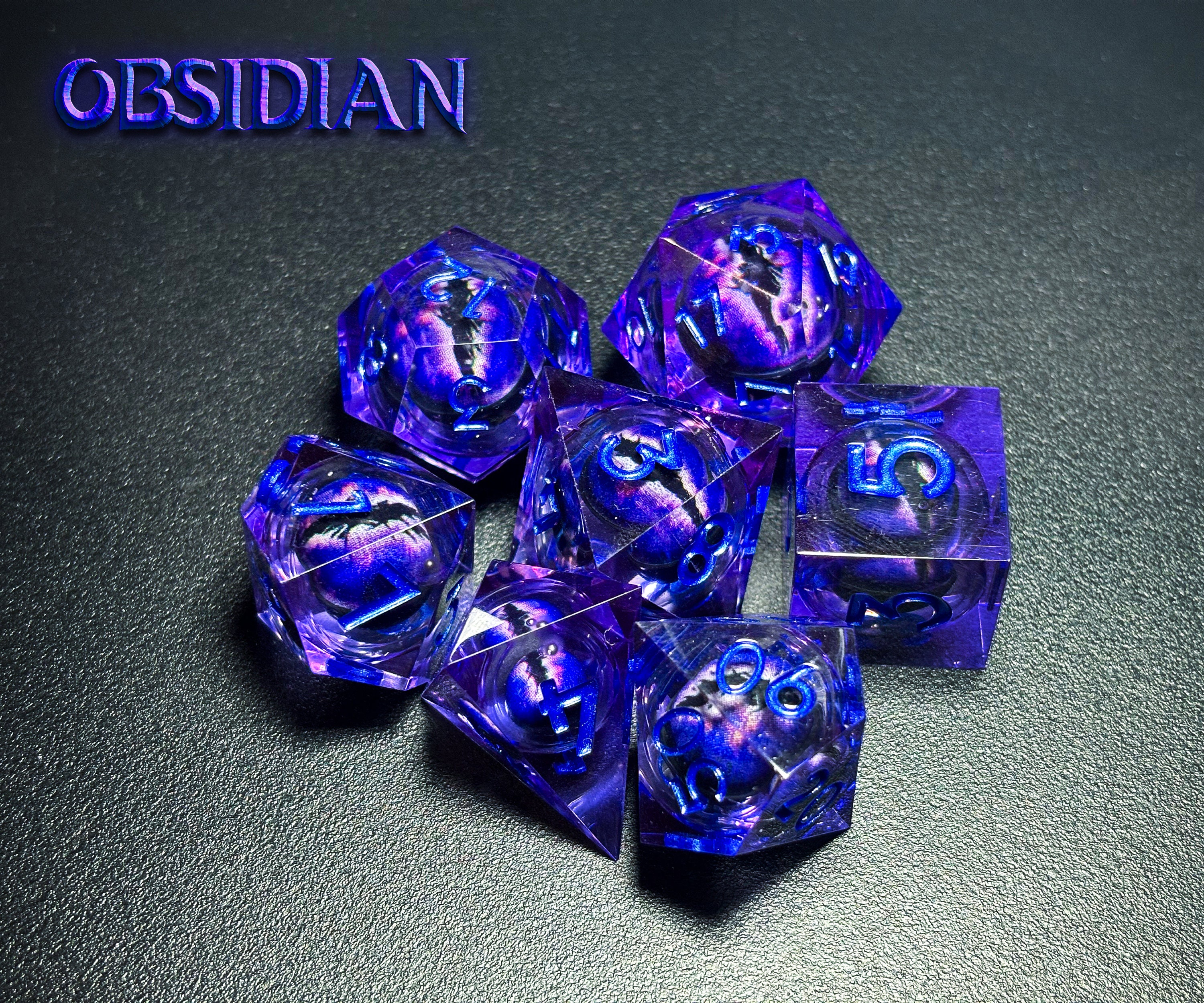 Dragon’s Eye Liquid Core Dice Set | Sharp Edge Obsidian Black DnD Dice | Handmade Polyhedral RPG Dice for Tabletop Games