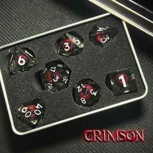 Dragon’s Eye Crimson Core Liquid Dice Set | Sharp Edge Handmade Resin DnD Dice | Polyhedral RPG Dice for Tabletop Games