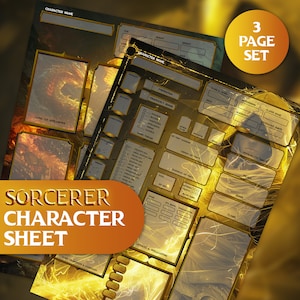 D&D 5e Character Sheet PDF – Sorcerer-Themed Design | Fillable, Printable, Customizable | Instant Digital Download