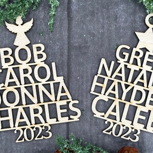 Personalized Christmas Tree Ornament, Family Names Ornament, Christmas 2023, Custom Made, Wooden, Unfinished