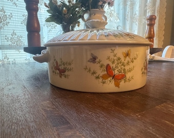 Vintage Ecstasy by Salem Auflaufform Schmetterling Floral Ofen auf Tisch Porzellan