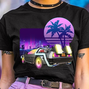 Vaporwave DeLorean T-shirt, Back To The Future Graphic Apparel, Marty McFly Art, Doc Brown Birthday Party Gift, Retro 80s Movie Clothing