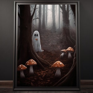 Mushroom Forest Ghost, Ghost Wall Art, Ghost Home Décor, Mushroom Digital Print, Spooky Ghost Painting, Ghost Lover Gift, Paranormal Art