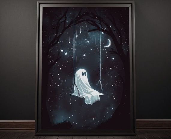 Cute Ghost Kid In Rain Dark Halloween Canvas Painting, Wall Art Decor -  Vintage Ghost Poster Halloween Gift