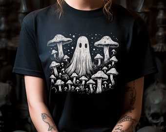 Ghost Mushroom Forest T-shirt, Ghost Lover Graphic Apparel, Mushroom Clothing, Spooky Ghost Art, Custom Mushroom Ghost Birthday Party Gift