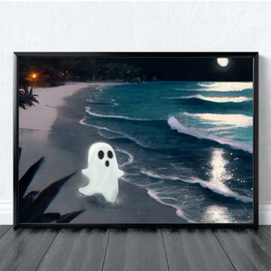 Beach Ghost Poster Print, Ghost Wall Art, Ghost Lover Gift, Ghost Themed Décor, Spooky Digital Art, Ghost Painting, Creepy Cute Ghost Art