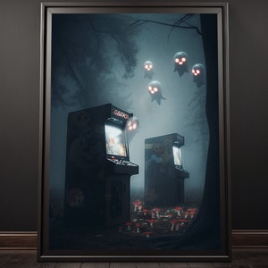 Ghost Arcade Poster Print, Ghost Wall Art, Spooky Ghost Lover Gift, Ghost Decor, Video Game Art, Retro Ghost Art, Gamer Art, Ghost Painting