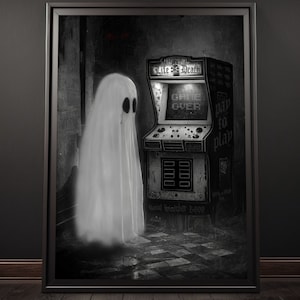 Arcade Ghost Poster Print, Ghost Wall Art, Ghost Lover Gift, Gothic Decor, Video Game Art, Retro Ghost Art, Gamer Art, Ghost Painting