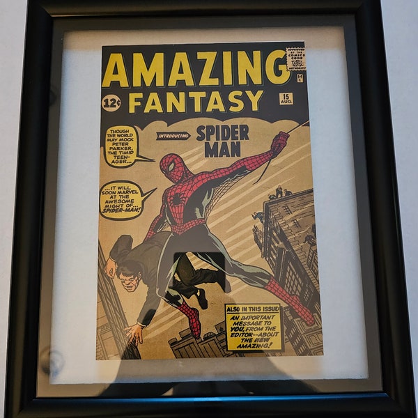 Amazing Fantasy 15 1st Spiderman facsimile reprint comic book Framed