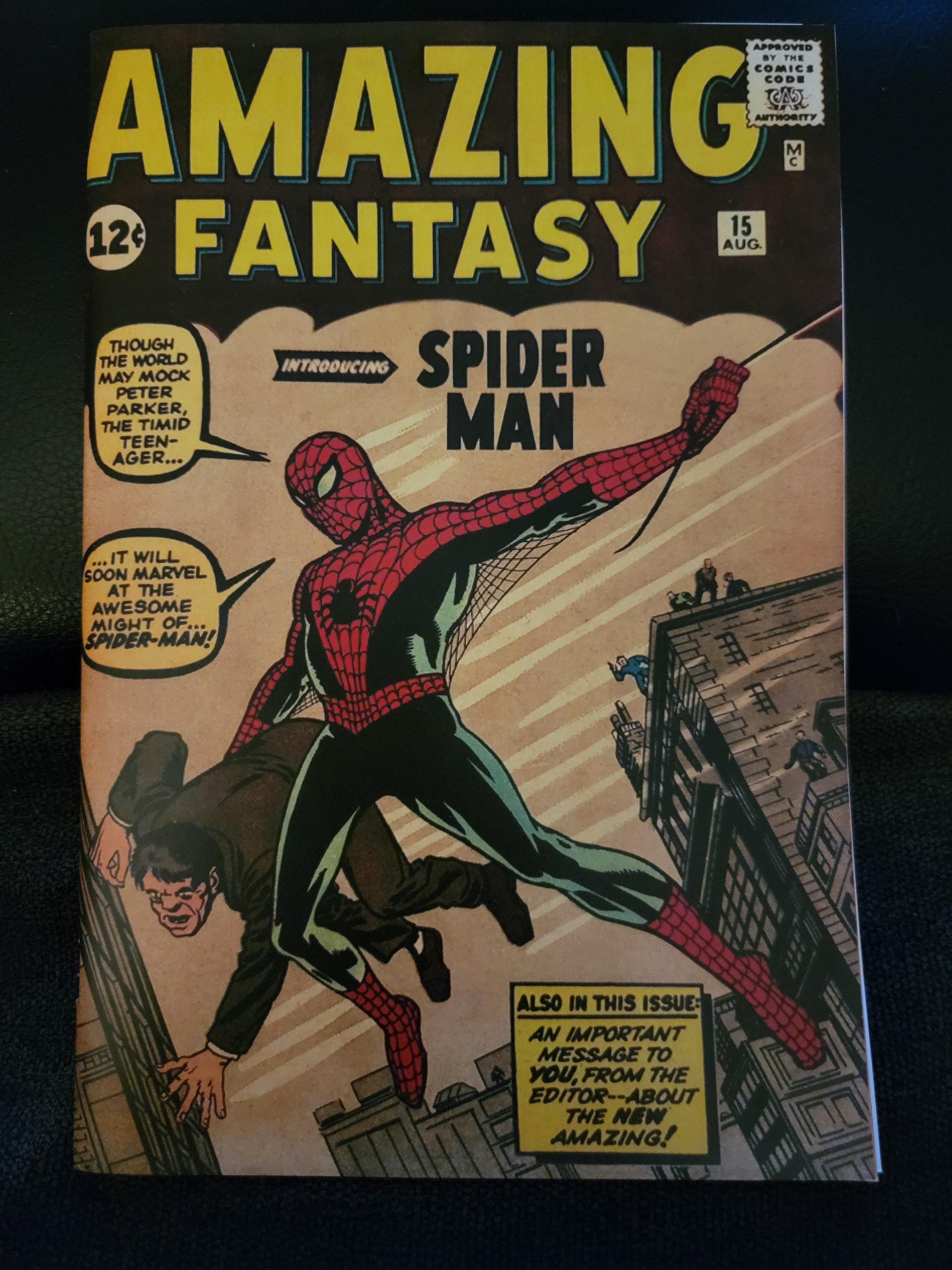 Marvel Comics Amazing Fantasy #15 1st appearance of Spiderman cover print  11 by 17, 8.5 by 11 or 15 by 24 (not the actual comic book)