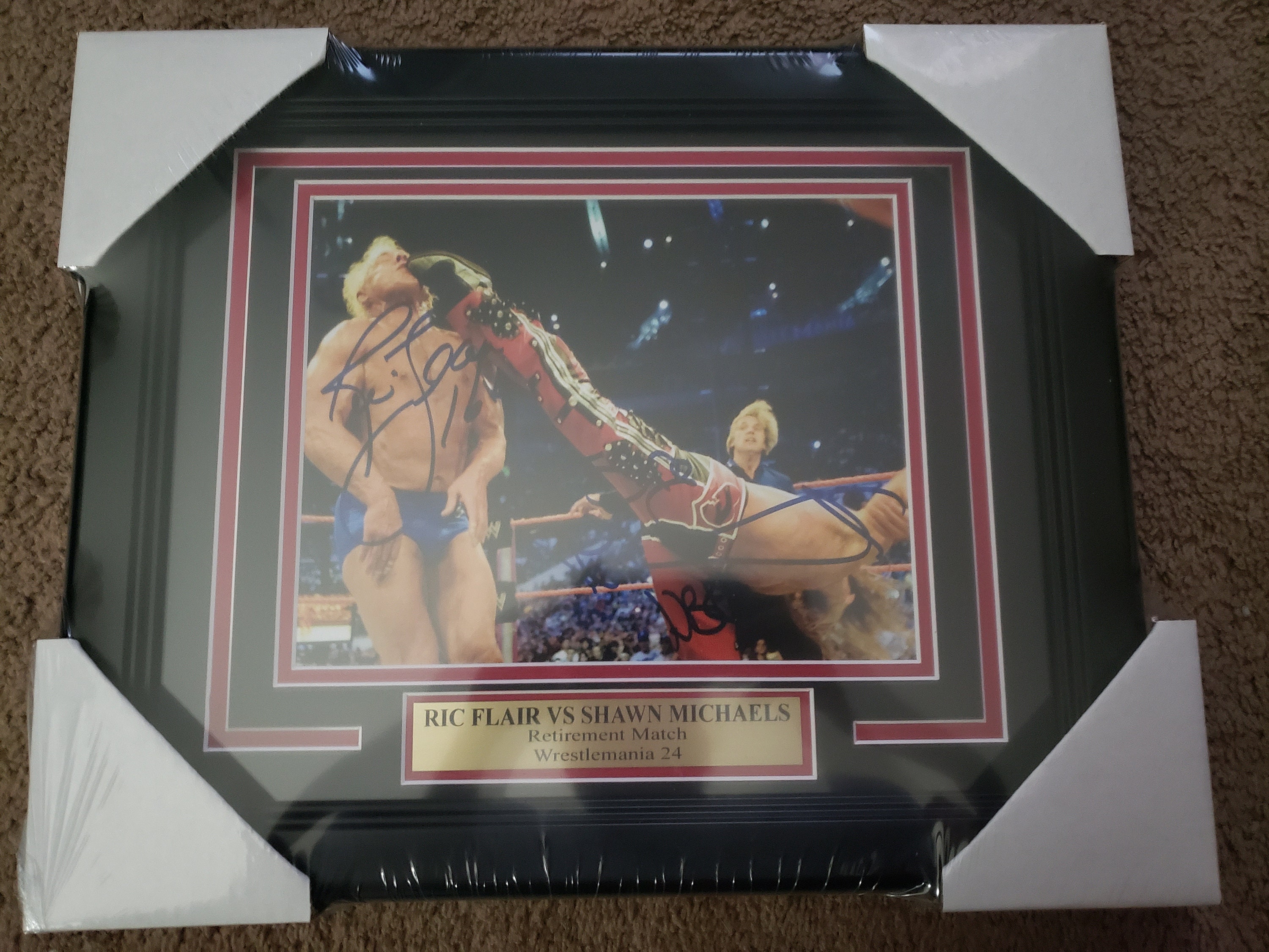 WWE wwf SHAWN Michaels Ric Flair autographed framed photo with double mat and name plate