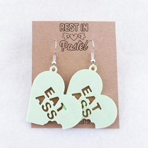 Green EAT ASS Earrings | Quirky Earrings, Novelty Earrings, Punk Earrings, Fun Sassy Earrings, Pastel Goth Jewelry, Quirky Gift for Friend