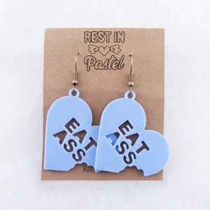 Blue EAT ASS Earrings | Quirky Earrings, Novelty Earrings, Punk Earrings, Fun Sassy Earrings, Pastel Goth Earrings, Quirky Gift for Friend
