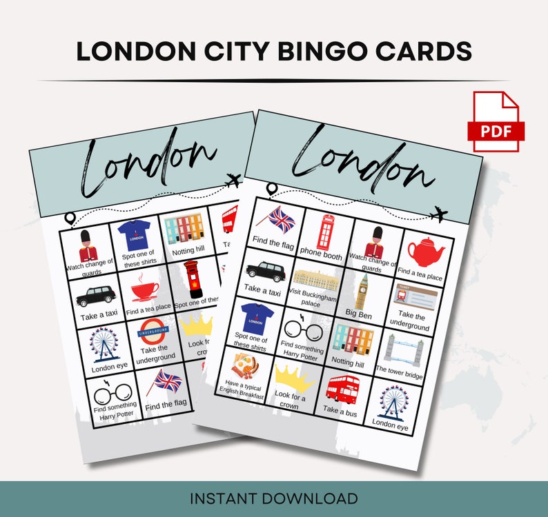 London City Bingo Cards. Travel Game London. Travel Bingo Cards. London ...