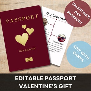 Presente de viagem para o dia dos namorados. Passaporte do casal. Modelo de passaporte editável. Passaporte de viagem dos namorados. Presente de viagem customizável. presente.