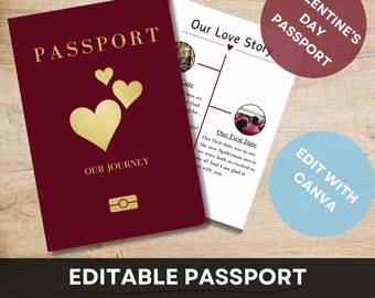 Regalo di viaggio per San Valentino. Passaporto di coppia. Modello di passaporto modificabile. Passaporto di viaggio di San Valentino. Regalo di viaggio personalizzabile. presente.