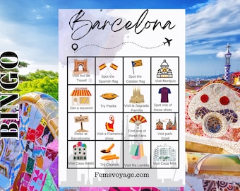 Barcelona city travel Scavenger hunt cards, 3 variations. Travel games. Travel family game. Barcelona Game. Travel bingo.