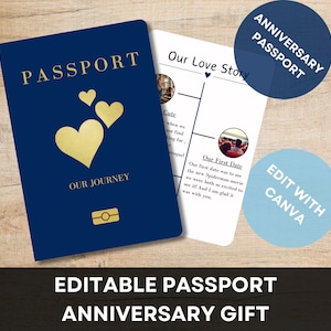Reiscadeau voor jubileum. Paspoort bewerkbaar. Gepersonaliseerd paspoort. Reiscadeau. Huwelijksreiscadeau Bruiloftspaspoort. Valentijnsdag reiscadeau