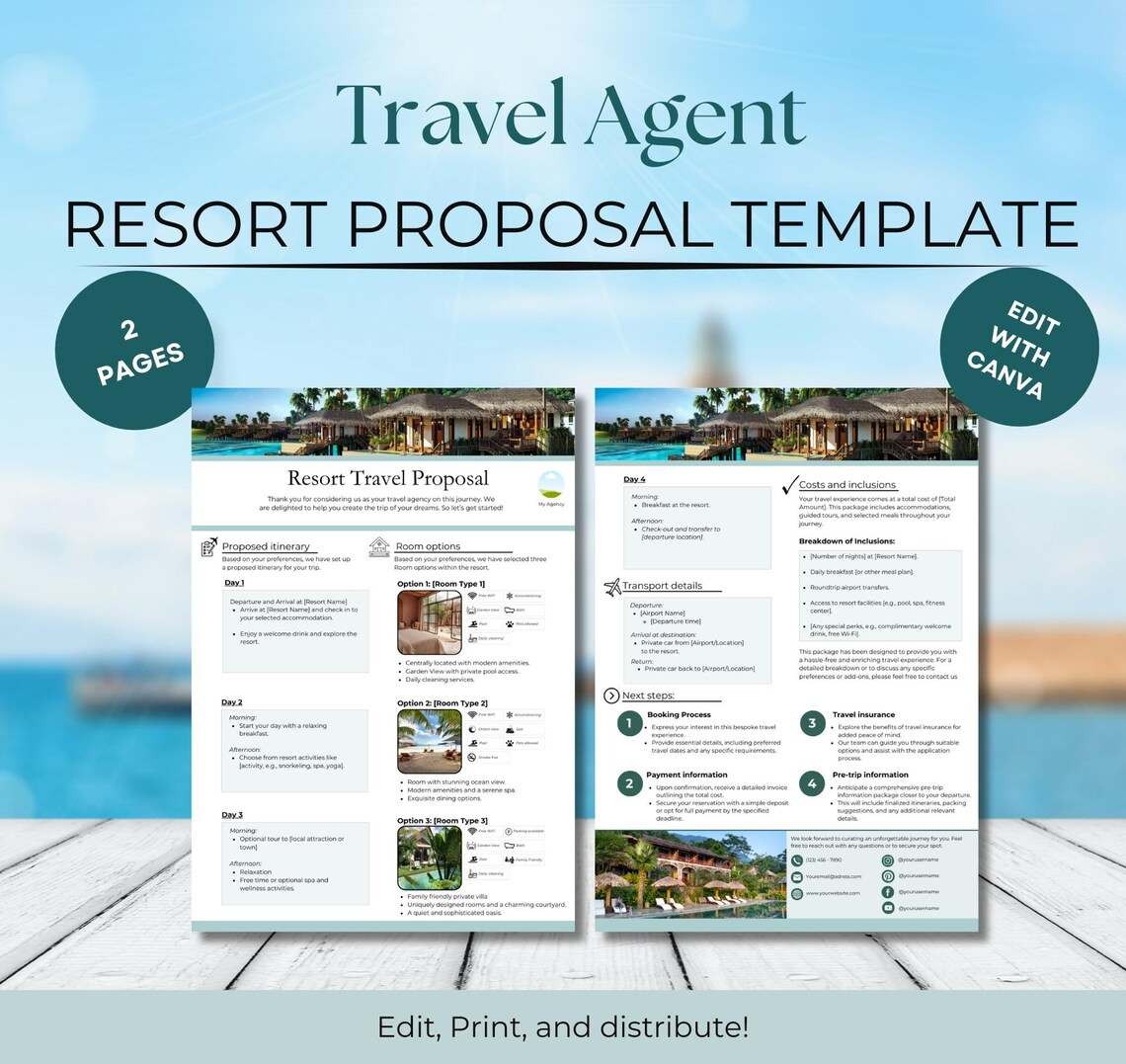Resort Proposal Template for Travel Agents 2 Pages (digital Download ...