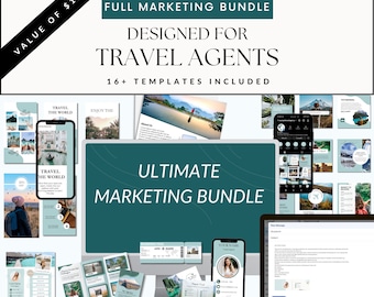Travel agent Marketing bundle Social media templates Email templates flyer Instagram Facebook Pinterest templates Thank you Cards Business
