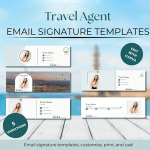 Travel agent email signatures, Travel advisor email marketing, Small business branding kit, Travel agent templates, social media templates