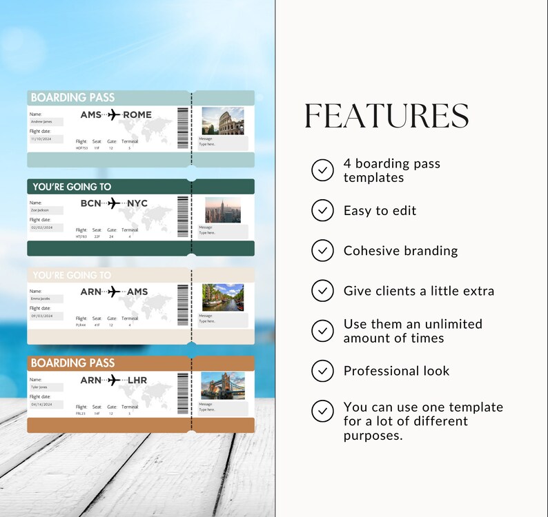Travel Agent Boarding Pass Template Present for Clients Small Business ...