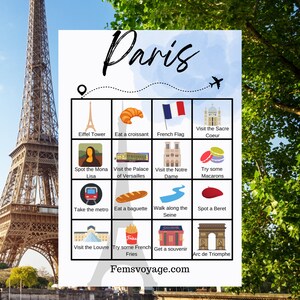 Cartões de caça ao tesouro para viagens pela cidade Paris, 3 variações. Bingo de Paris. Jogos de viagem. Jogo parisiense. Caça ao tesouro em viagens. Jogo de viagens em família.