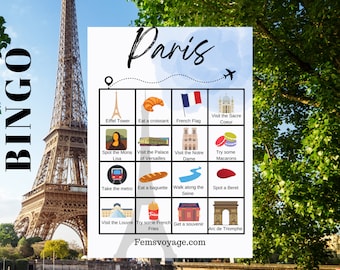 City travel scavenger hunt cards Paris, 3 variations. Paris Bingo. Travel games. Paris game. Travel scavenger hunt. Family travel game.