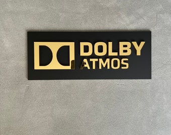 Dolby Atmos | Cinema Room | Home Theatre Signs | Gold Mirror | 3D Signage